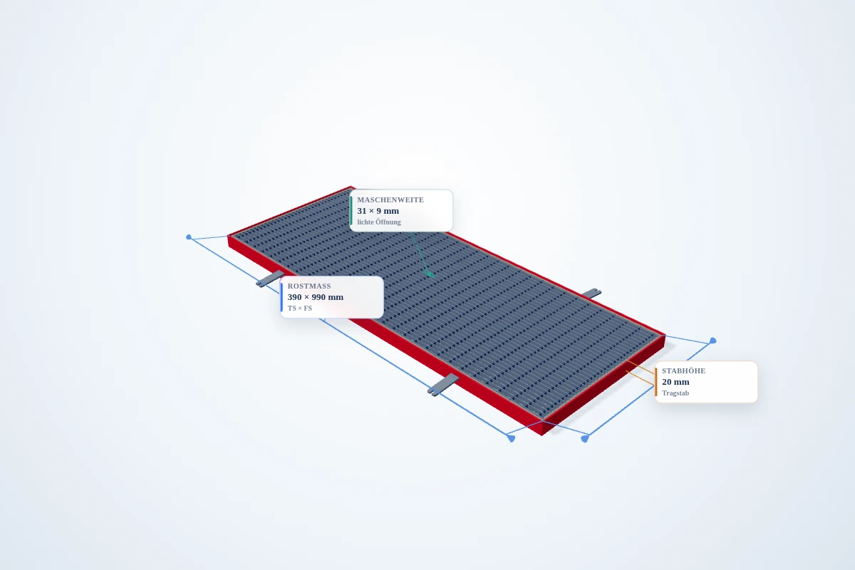 Schematische 3D-Ansicht: Pressrost mit Winkelrahmen 400 × 1000 mm