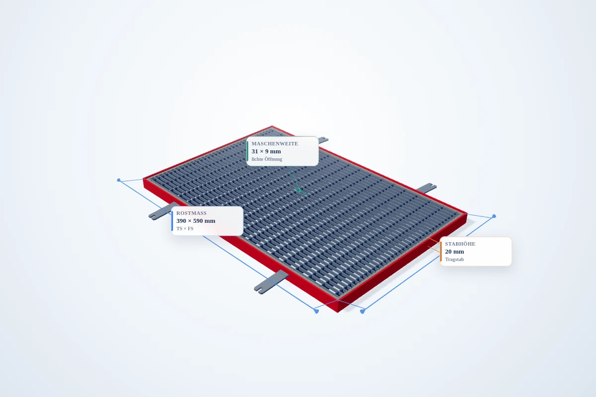 Schematische 3D-Ansicht: Pressrost mit Winkelrahmen 400 × 600 mm