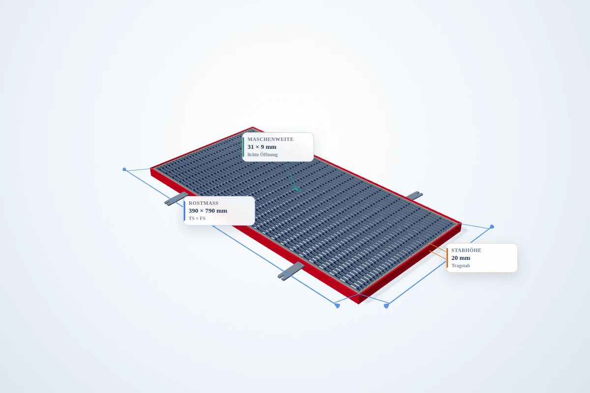 Schematische 3D-Ansicht: Pressrost mit Winkelrahmen 400 × 800 mm