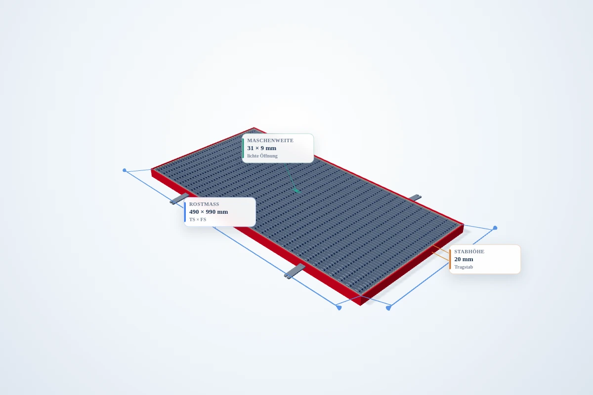 Schematische 3D-Ansicht: Pressrost mit Winkelrahmen 500 × 1000 mm