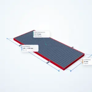 Schematische 3D-Ansicht: Pressrost mit Winkelrahmen 500 × 1200 mm