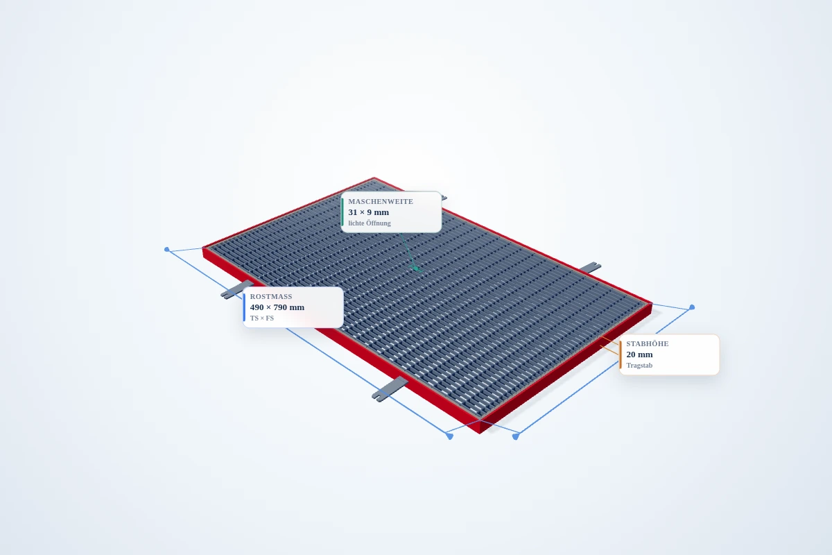 Schematische 3D-Ansicht: Pressrost mit Winkelrahmen 500 × 800 mm