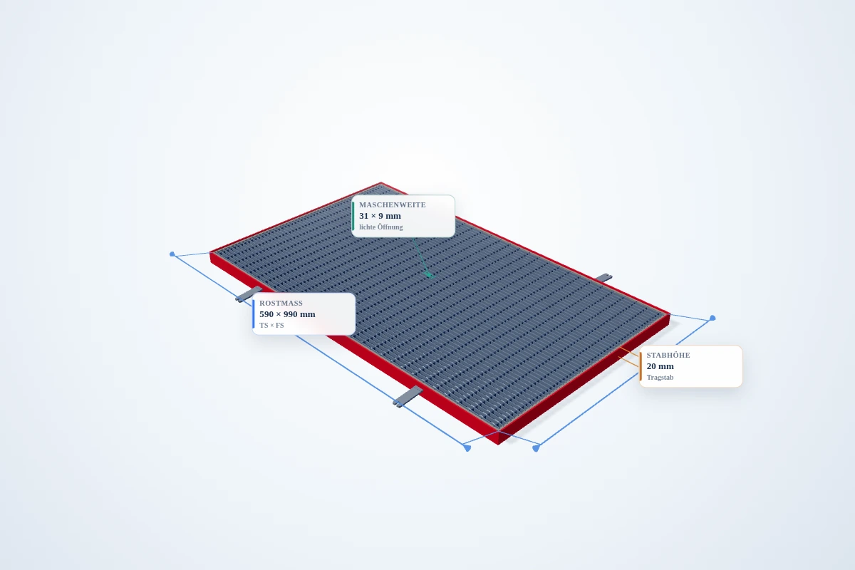 Schematische 3D-Ansicht: Pressrost mit Winkelrahmen 600 × 1000 mm