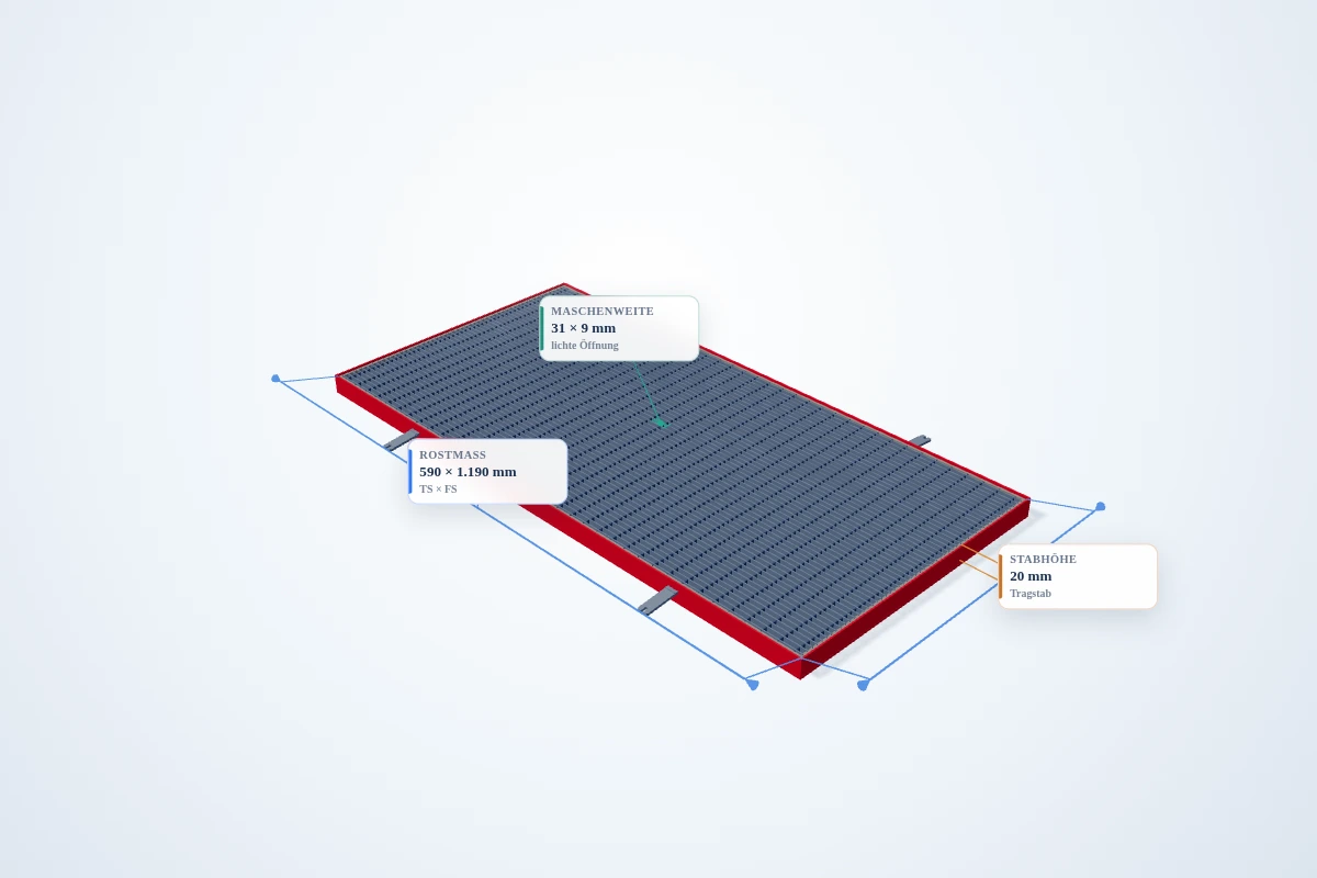 Schematische 3D-Ansicht: Pressrost mit Winkelrahmen 600 × 1200 mm