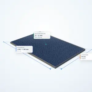 Schematische 3D-Ansicht: Industrie-Normrost 1000 × 1500 mm – MW 31 × 31 mm – TS 30 × 2 mm