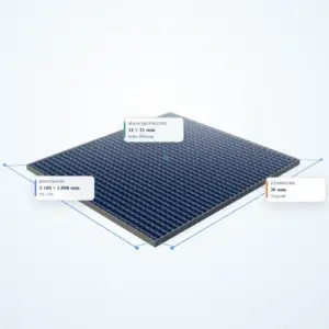 Schematische 3D-Ansicht: Industrie-Normrost 1100 × 1000 mm – MW 31 × 31 mm – TS 30 × 2 mm