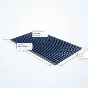 Schematische 3D-Ansicht: Industrie-Normrost 600 × 1000 mm – MW 31 × 31 mm – TS 25 × 2 mm