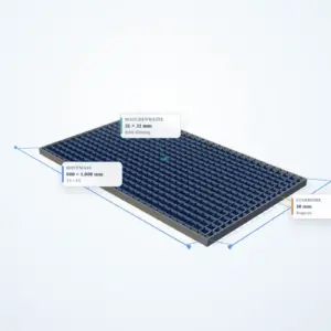 Schematische 3D-Ansicht: Industrie-Normrost 600 × 1000 mm – MW 31 × 31 mm – TS 30 × 2 mm