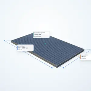 Schematische 3D-Ansicht: Industrie-Normrost 600 × 1000 mm – MW 31 × 9 mm – TS 30 × 2 mm
