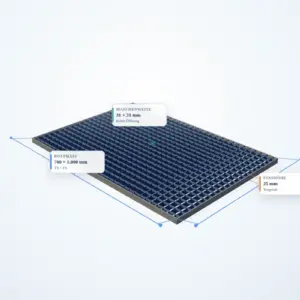 Schematische 3D-Ansicht: Industrie-Normrost 700 × 1000 mm – MW 31 × 31 mm – TS 25 × 2 mm