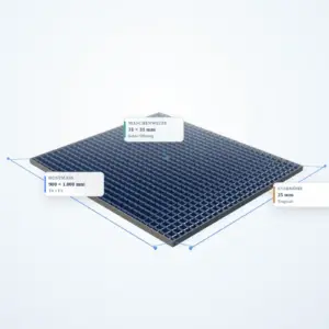 Schematische 3D-Ansicht: Industrie-Normrost 900 × 1000 mm – MW 31 × 31 mm – TS 25 × 2 mm